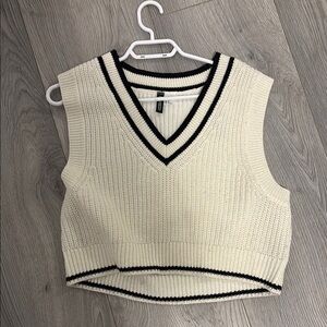 Women's Cream Knit V-Neck Sweater Vest